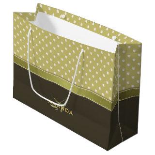 Gold and Ecru Olive Green Elegant Monogram Large Gift Bag