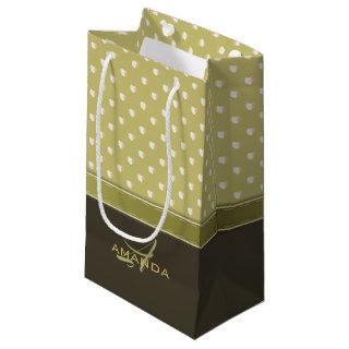 Gold and Ecru Olive Green Elegant Monogram Small Gift Bag
