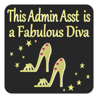 GOLD AND GLITZY ADMIN ASST SHOE LOVER DESIGN SQUARE STICKER