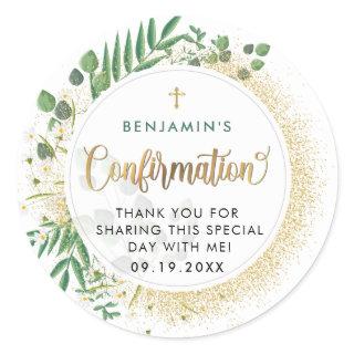 Gold And Green Botanical Confirmation Thank You Classic Round Sticker