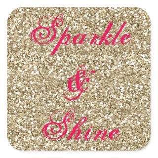 Gold and Hot Pink Glitter Sparkle and Shine Square Sticker