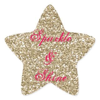 Gold and Hot Pink Glitter Sparkle and Shine Star Sticker