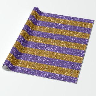Gold and Purple Glitter Stripes Printed