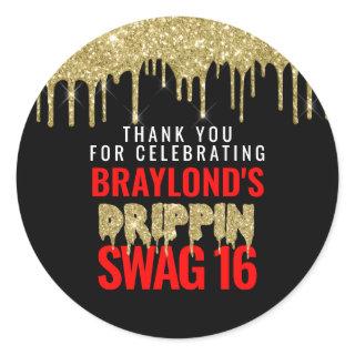 Gold and Red Drippin Swag 16 Birthday  Classic Round Sticker