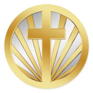GOLD AND SILVER CROSS CLASSIC ROUND STICKER