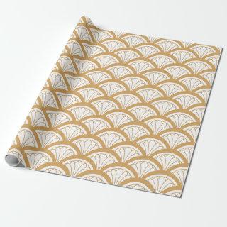 Gold and White Art Deco Fan Flowers Pattern