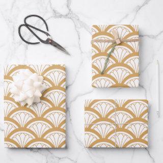 Gold and White Art Deco Fan Flowers Pattern    Sheets