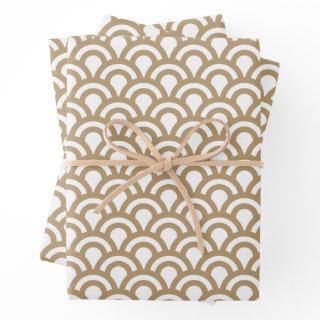 Gold and White Art Deco Fish Scale Pattern  Sheets
