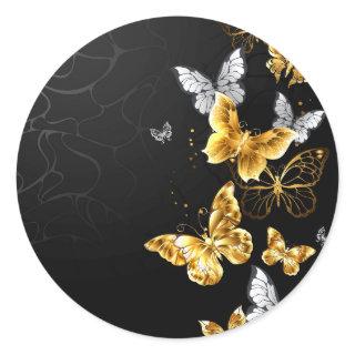 Gold and white butterflies classic round sticker