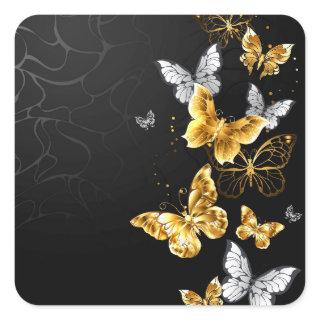 Gold and white butterflies square sticker
