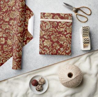 Gold and white glitter floral damask pattern