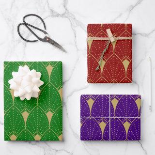 Gold Art Deco Pattern on Green Gold and Purple  Sheets