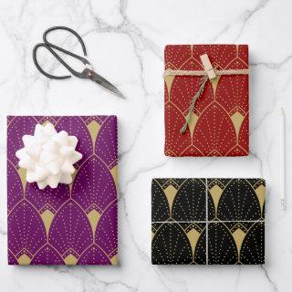Gold Art Deco Pattern on Red Black and Purple  Sheets