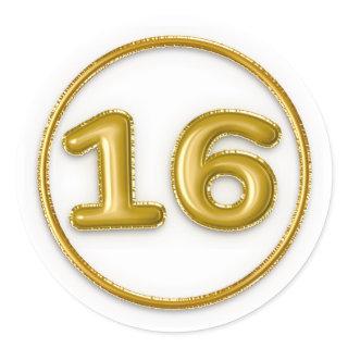 Gold Balloon Number 16 Typography Classic Round Sticker