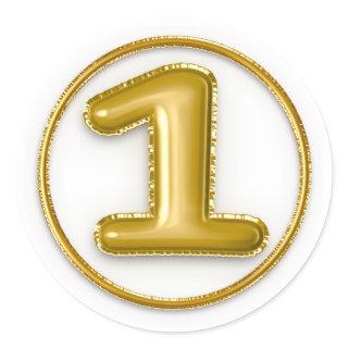 Gold Balloon Number 1 Typography Classic Round Sticker