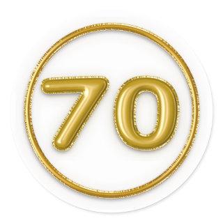 Gold Balloon Number 70 Round Sticker