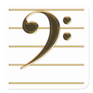Gold Bass Clef Music Note Square Sticker