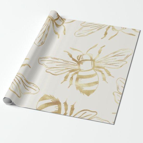 Gold Bee Design, on Cream Background.