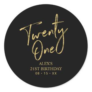 Gold & Black 21st Birthday Party Favor Thank you  Classic Round Sticker