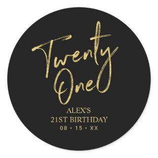 Gold & Black 21st Birthday Party Favor Thank you  Classic Round Sticker