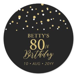 Gold & Black Confetti 80th Birthday Party Favor Classic Round Sticker