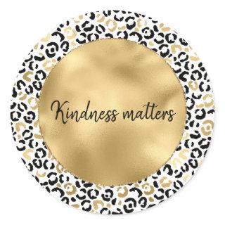 Gold Black Glam Leopard Print personalized Classic Round Sticker