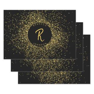 Gold & Black Glitter Frame Monogram  Sheets