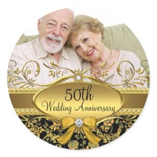 Gold & Black Rose Photo 50th Anniversary Sticker