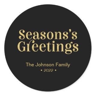 Gold & Black Seasons Greeting Christmas Holiday Classic Round Sticker