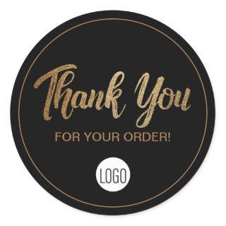 Gold Black Your Logo here Thank you for your Order Classic Round Sticker