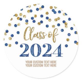 Gold Blue Confetti Graduation 2024 Classic Round Sticker
