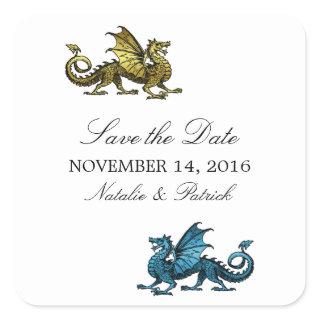 Gold Blue Dragon Save the Date Stickers