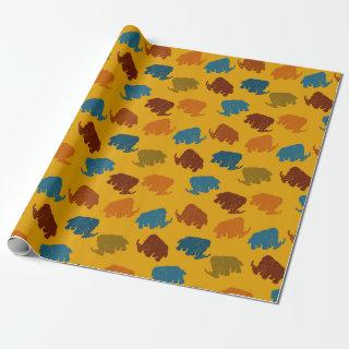 Gold, Blue, Orange Woolly Mammoths Patterned