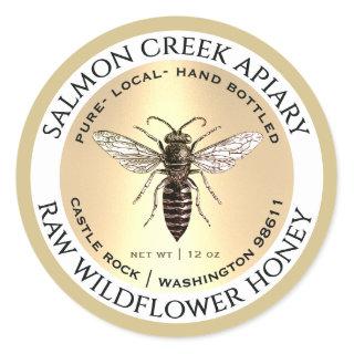 Gold Border Wildflower Honey Queen Bee Classic Round Sticker