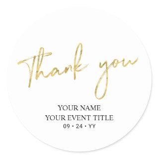 Gold Brush Script Birthday Party Thank you Favor Classic Round Sticker