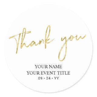 Gold Brush Script Birthday Party Thank you Favor Classic Round Sticker