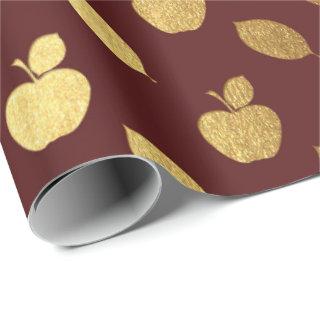 Gold Burgundy Maroon  Metallic Apple Fruits Foil