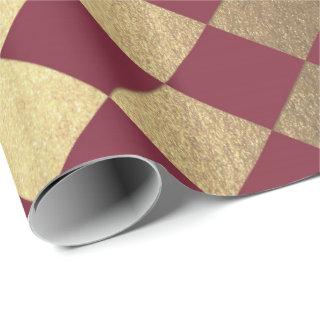 Gold Burgundy Maroon  Metallic Square Chessboard