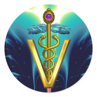 GOLD CADUCEUS VETERINARY SYMBOL Blue Teal Classic Round Sticker