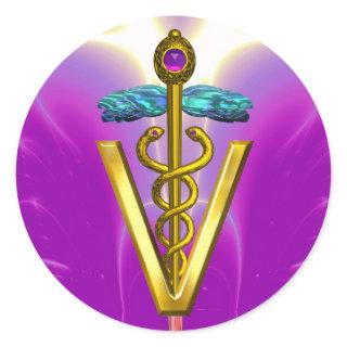 GOLD CADUCEUS VETERINARY SYMBOL Pink Fuchsia Classic Round Sticker