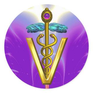 GOLD CADUCEUS VETERINARY SYMBOL Pink Purple Classic Round Sticker