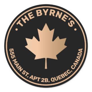 Gold Canadian Maple Leaf Address Classic Round Sticker