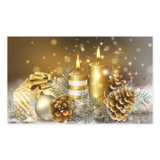 Gold Candles Merry Christmas Holiday Rectangular Sticker