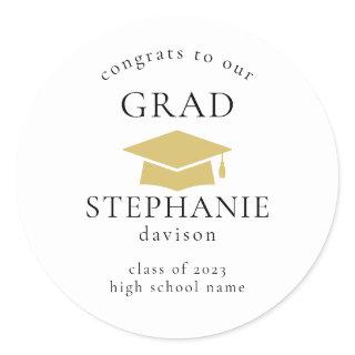 Gold Cap Congrats Grad Graduation 2023 Classic Rou Classic Round Sticker