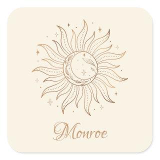Gold Celestial Sun & Moon on Ivory Square Sticker
