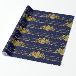 Gold Chain Lion Emblem Black Blue Stripe