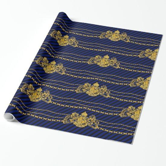 Gold Chain Lion Emblem Black Blue Stripe