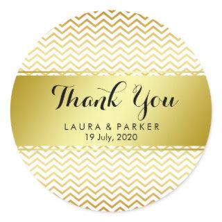 Gold Chevron Pattern Glitter Thank You Wedding Classic Round Sticker