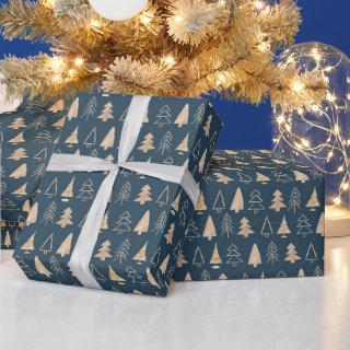 Gold Christmas Trees Midnight Blue