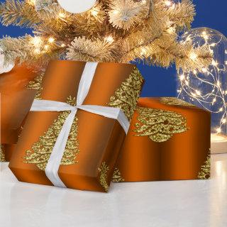 Gold Christmas Trees on Metallic Orange